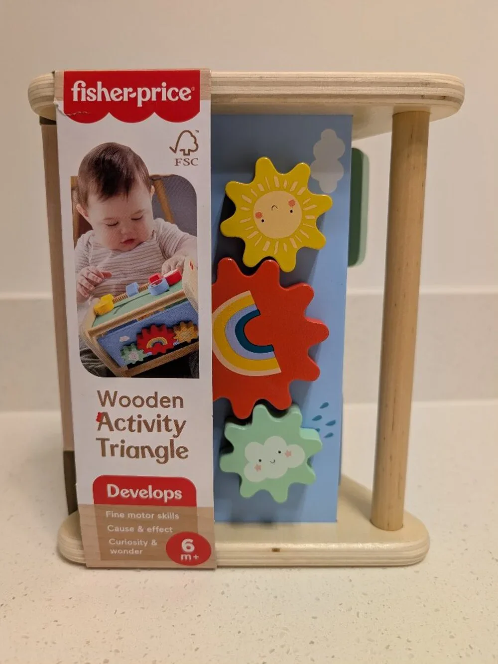 Fisher-Price Wood Baby Toy Activity Triangle, 3-Sided Wooden Fine Motor Developm